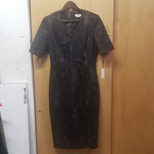 NWT Calvin Klein Short Sleeve V-Neck Black/Grey Snakeskin Print Midi Dress Sz 4